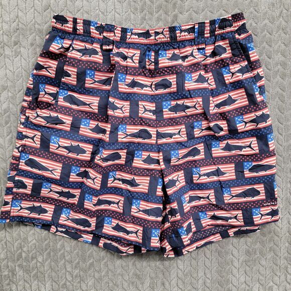 Columbia PFG Backcast II Swim Trunks Size Large Fish Blue White Red USA Flag - Picture 10 of 16